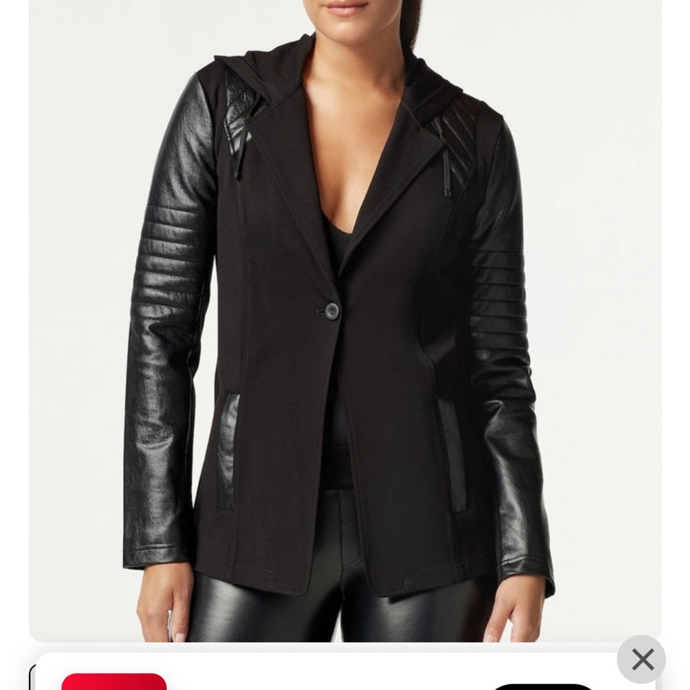 Blanc Noir Black Blazer Jacket with hood